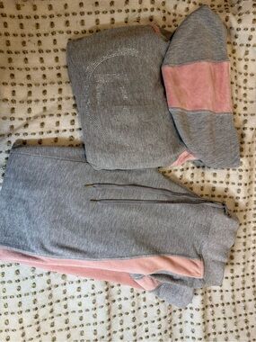 Gray & Pink Rhinestone Logo Hoodie and Joggers Set brand bebe